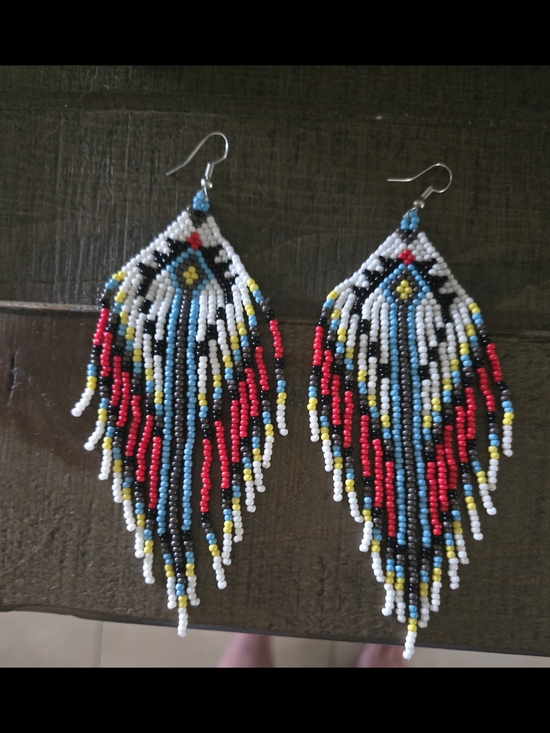 Jewelry - Handmade Multicolor Beaded Fringe Earrings - Red, White, Blue